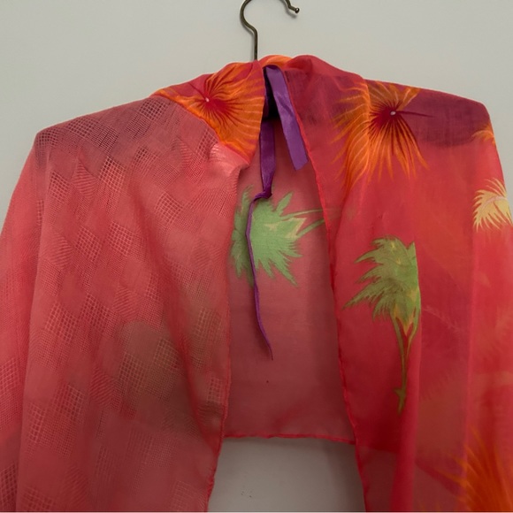 Coral peach long print scarf - Picture 3 of 7